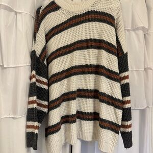 American Eagle Outfitters Striped Crew Neck Sweater - Cream, Black, Brown